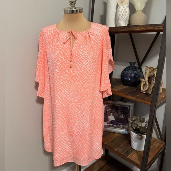 Alice & Trixie 100% Silk Neon Coral Snakeskin Lightweight Mini Dress SZ Medium - Picture 1 of 11